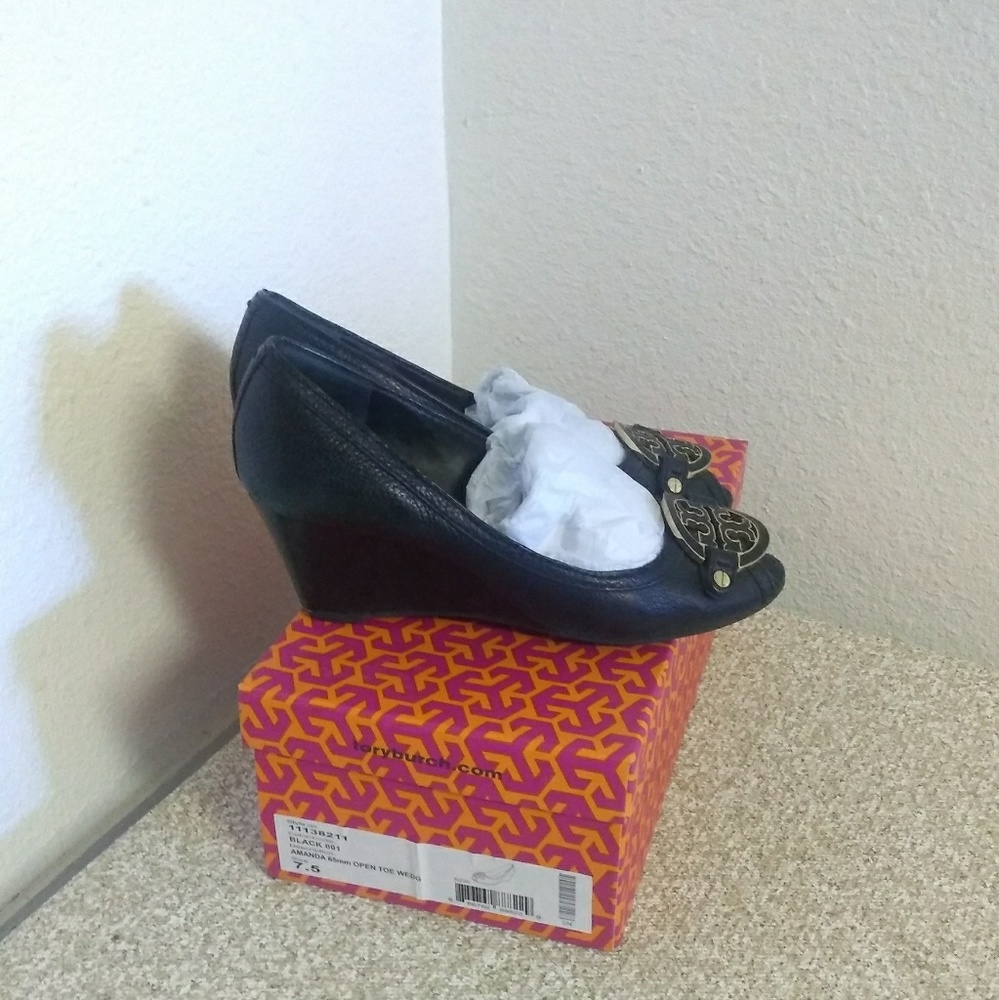 Tory Burch "Amanda" Black Pebbled Leather Shoes